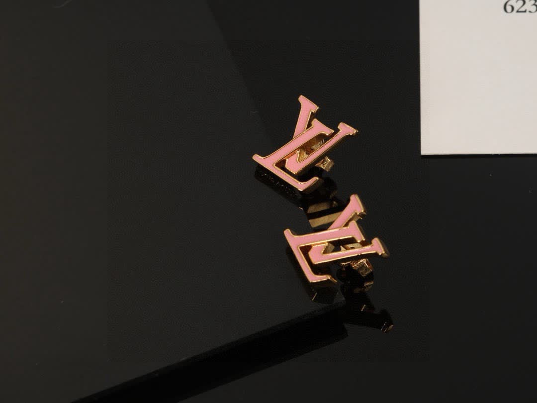 Louis Vuitton Pink 'LV' Logo Stud Earrings